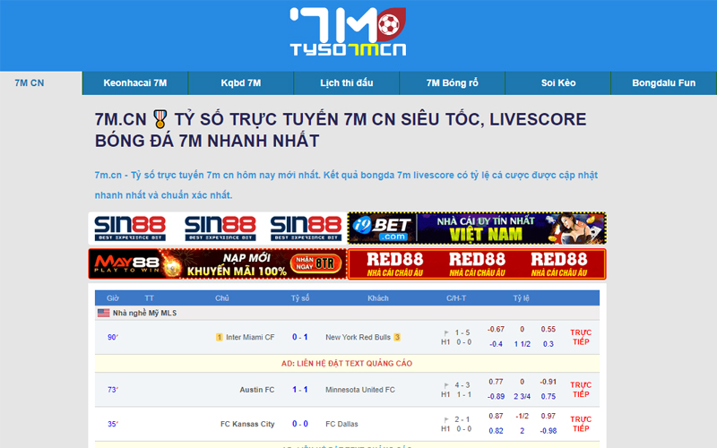 Giao diện của website Tỷ số 7MCN được thiết kế vô cùng đẹp mắt