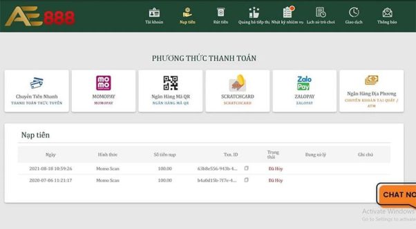 Các bước thực hiện nạp tiền AE888 chuyên nghiệp