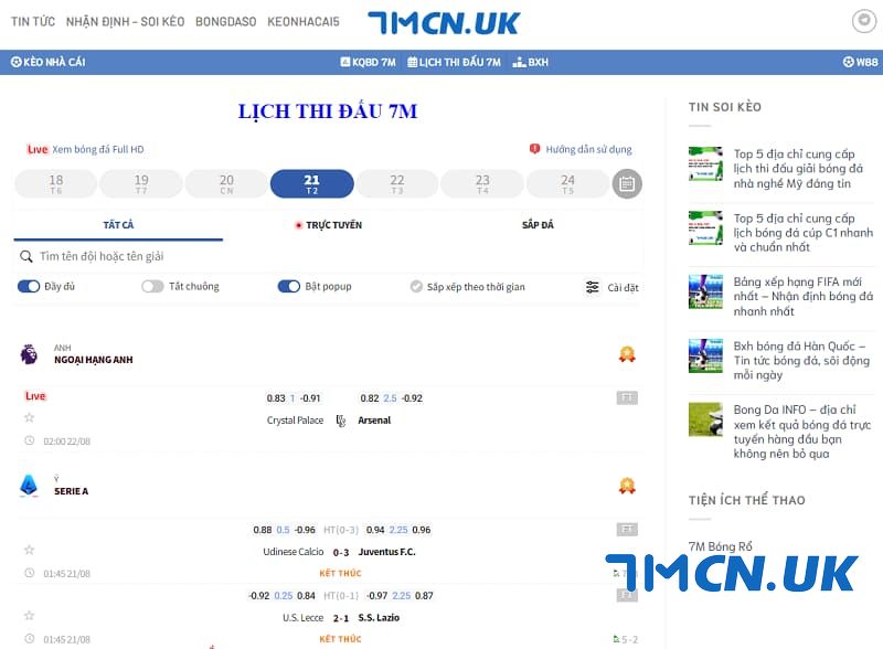 Website 7mcn.uk - Nơi cập nhật lịch thi đấu bóng đá hôm nay uy tín, chất lượng